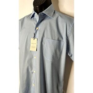 Peter Millar Olivet S/S Cotton Stretch Sport Shirt Untucked Blue Size Small